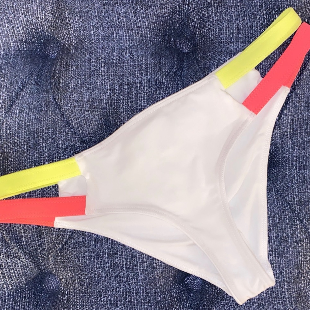 New White BathingSuit bottom w/ Pink/Yellow Straps